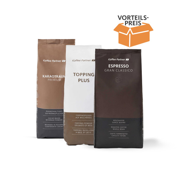 Kaffeebohnen, Milchpulver und Kakaotraum in einem Paket für Ihren Vollautomaten
