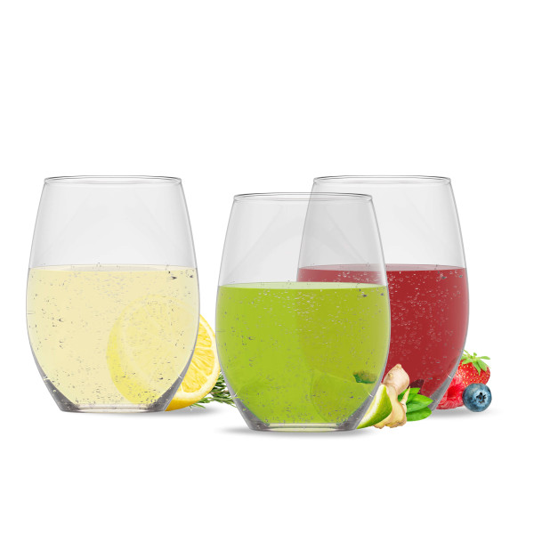 Die Sorten Wild Berry, Limette Ingwer Minze und Zitrone Rosmarin im Glas