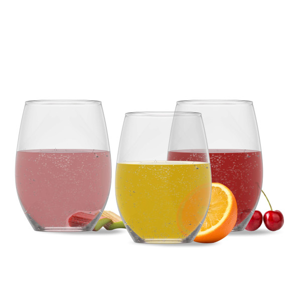 Die Sirupsorten Kirsche, Orange und Rhababer im Glas